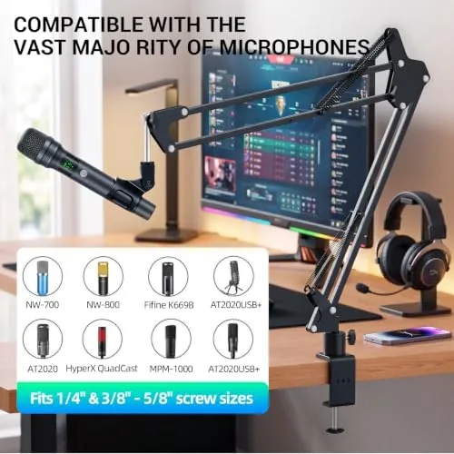 The Mic Boom Arm, 1/4 3/8 5/8" Low Profile Microphone Stand in real use