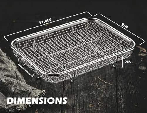 Close look at the Leonyo 11.8x9IN Stainless Steel Air Fryer Baskets for Oven, 3 build quality