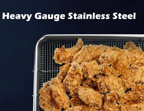 The Leonyo 11.8x9IN Stainless Steel Air Fryer Baskets for Oven, 3 in real use