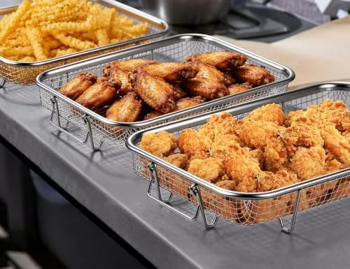 Testing the Leonyo 11.8x9IN Stainless Steel Air Fryer Baskets for Oven, 3 over two weeks