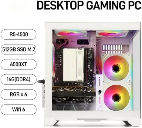 Interior view showing the RX 6500XT graphics card, RAM, cooler, and SSD layout