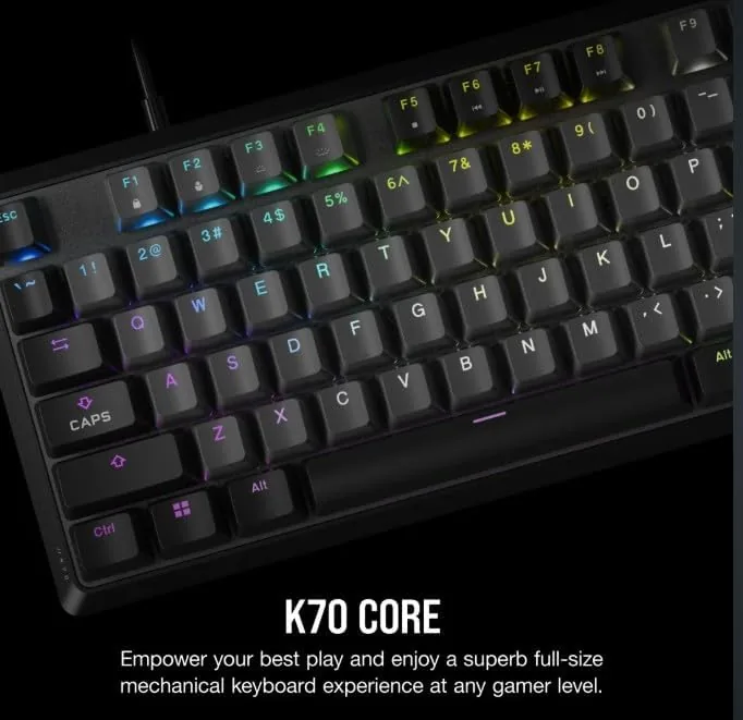 Close up of the MLX Red linear switches beneath the keycaps
