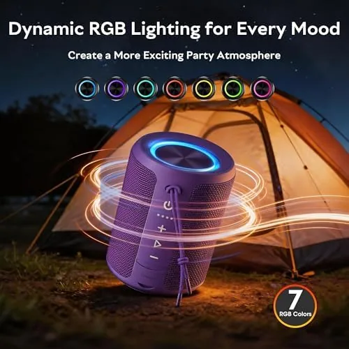 The purple speaker side by side with two rival portable speakers