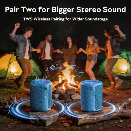 The cerulean speaker playing near a swimming pool with splashes