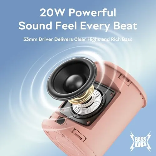 Close up of the pink speaker buttons and charging port flap
