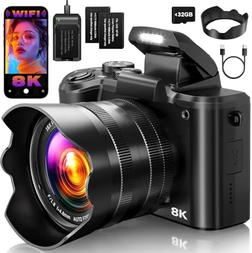 The 8K digital camera held in a hand ready for a selfie shot