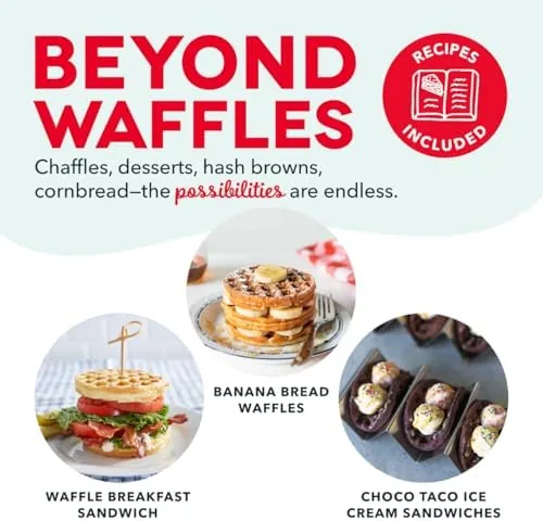 The Dash Mini next to a full size waffle maker and a sandwich press