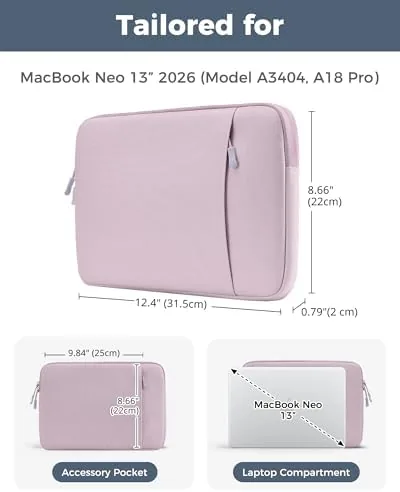 Close look at the ProCase MacBook Neo 13 Inch Sleeve for 2026 (A3404, A18 build quality