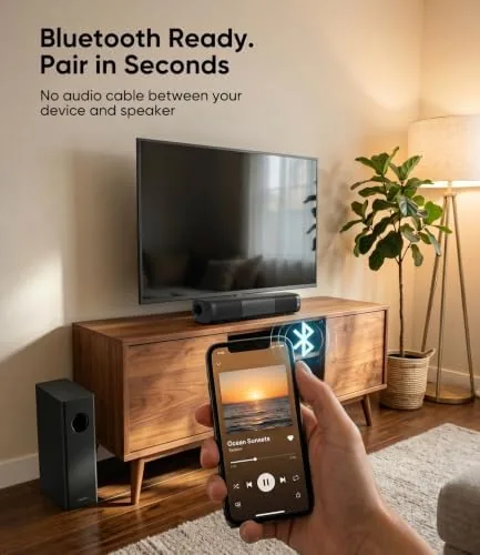 Another view of the Saiyin 11.7" Sound Bar with Subwoofer, Deep Bass, Bluetooth/AUX/Optical |
