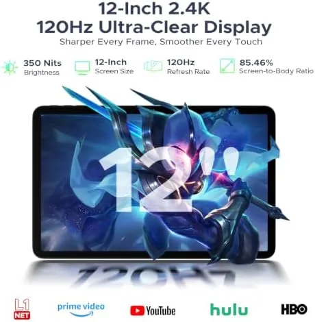 Detail shot of the P12 2026 Latest Android 16 Gaming Tablet, 12 Inch 120Hz features