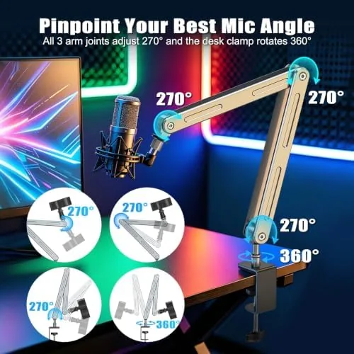 The Microphone Boom Arm, Low Profile Desk Mic Stand for Podcast/Stream/Record in real use