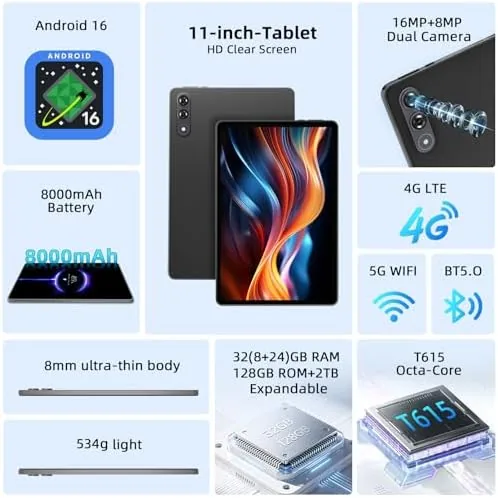Close look at the Android 16 Tablet with Gemini AI, 11 Inch Tablets with build quality