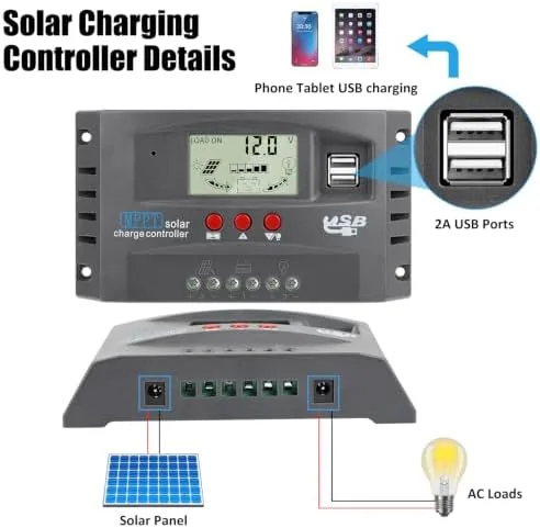 Another view of the 60A MPPT Solar Panel Charging Controller, 12V/24V Auto Solar Battery