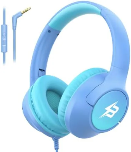 Wired Headphones for Kids for School, 3.5mm Cord 85/94dB Volume, Light Blue | Over Review: Tested and Rated