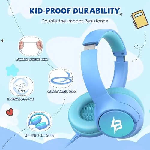 The Wired Headphones for Kids for School, 3.5mm Cord 85/94dB Volume compared in context
