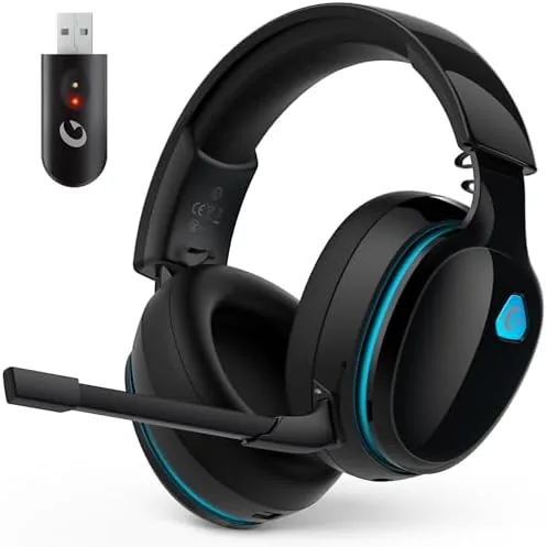 The black AOC wireless gaming headset beside a PC keyboard