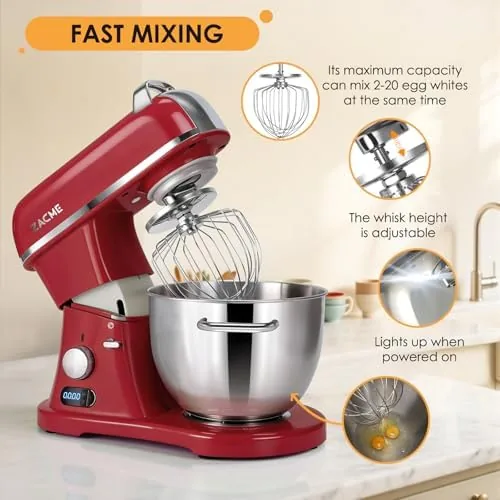 The wire whisk attachment whipping a large bowl of cream in the ZACME mixer