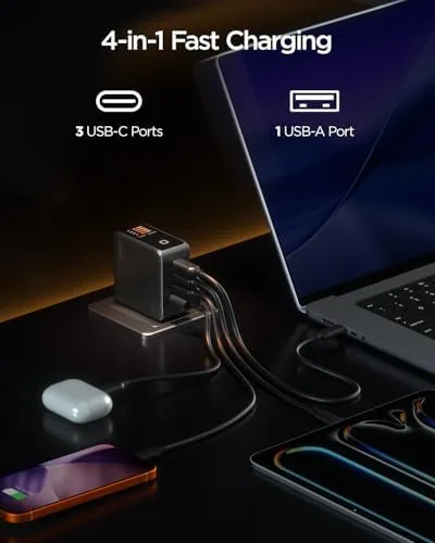 Detail shot of the 140W GaN USB C Charger Block, 4-Port PD3.1 Fast Wall features