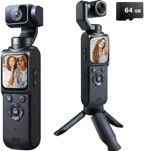 Overview of the 4K Vlogging Camera Pocket Cam with Face Tracking, 64GB Card