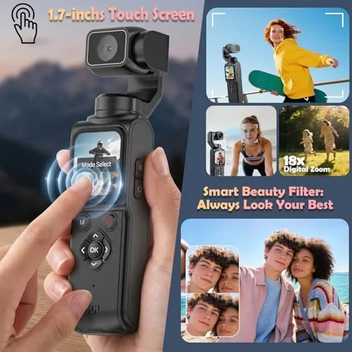 Detail shot of the 4K Vlogging Camera Pocket Cam with Face Tracking, 64GB Card features