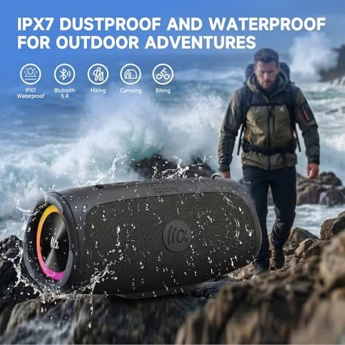 Detail shot of the TAZATA Outdoor Bluetooth Speakers, 90W Portable Bluetooth Speaker with Bass features
