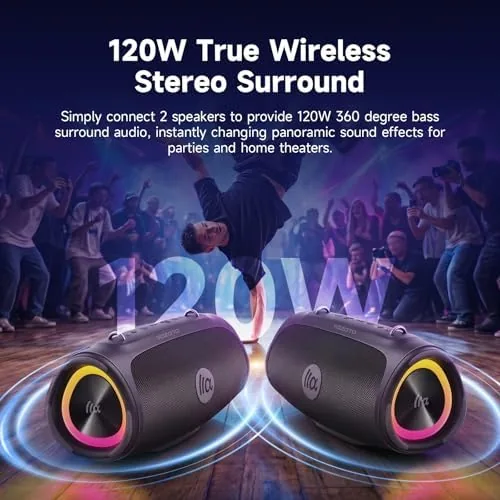Another view of the TAZATA Outdoor Bluetooth Speakers, 90W Portable Bluetooth Speaker with Bass