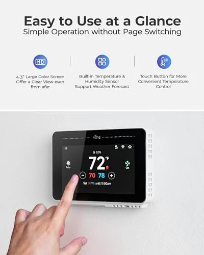 The thermostat screen showing a voice assistant routine set to lower the temperature at night