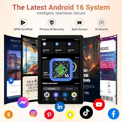 Detail shot of the URAO Tablet,10.1" Android 16 Tablet Octa-core 36GB+128GB Dual Camera | features