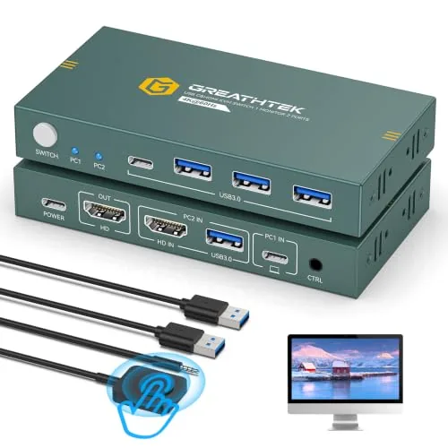 Overview of the Greathek HDMI USB C KVM Switch for 2 Computers, USB3.0
