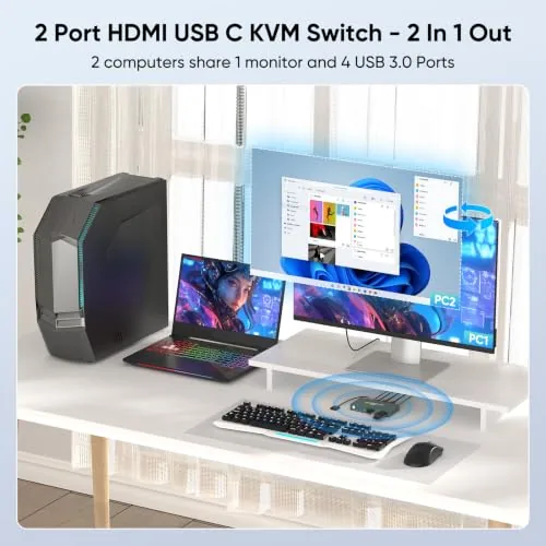 Close look at the Greathek HDMI USB C KVM Switch for 2 Computers, USB3.0 build quality