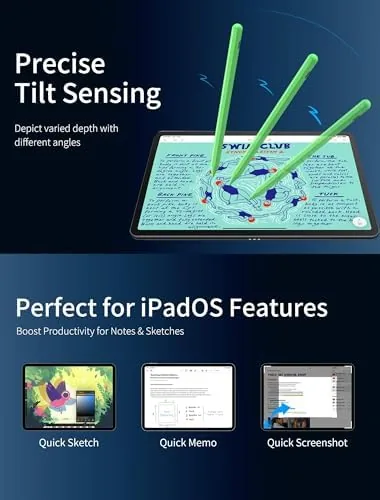 The Pencil for iPad A16/11/10/9/8/7/6th, Stylus Pen for iPad 2018-2026, Green in real use