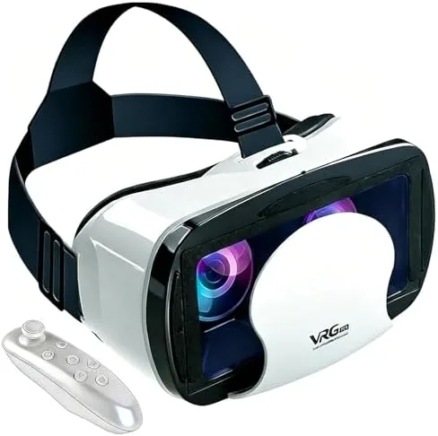 Black phone VR headset with wireless controller on a desk