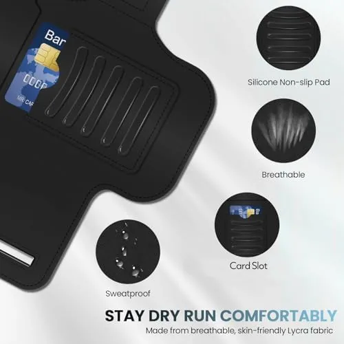 The armband worn next to a running belt for a comparison of the two carry styles