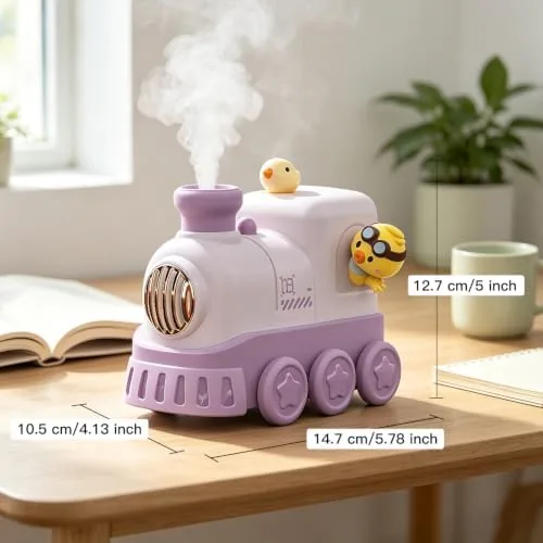 The JOSTART Cute Train Humidifier, 300ml Portable USB Desktop, (Soft Purple) in real use