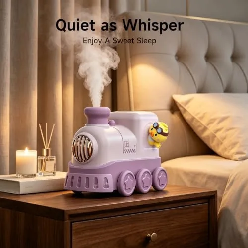 Another view of the JOSTART Cute Train Humidifier, 300ml Portable USB Desktop, (Soft Purple)