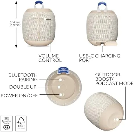 Another view of the Ultimate Ears WONDERBOOM 4 Portable Waterproof Speaker - Sand |