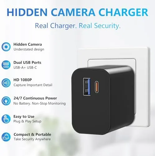 Close look at the Hidden Camera Charger 1080P Nanny Cam | Wall Charger with build quality