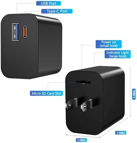 Another view of the Hidden Camera Charger 1080P Nanny Cam | Wall Charger with