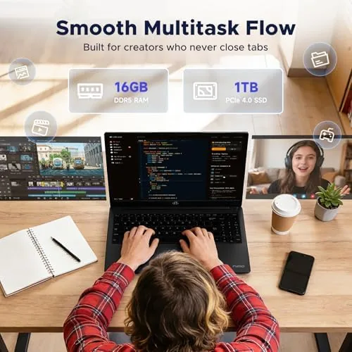 The NIMO 15.6 Light Gaming-Creator-Laptop, 8-Core AMD R7-8745HS 16GB RAM 1TB in real use