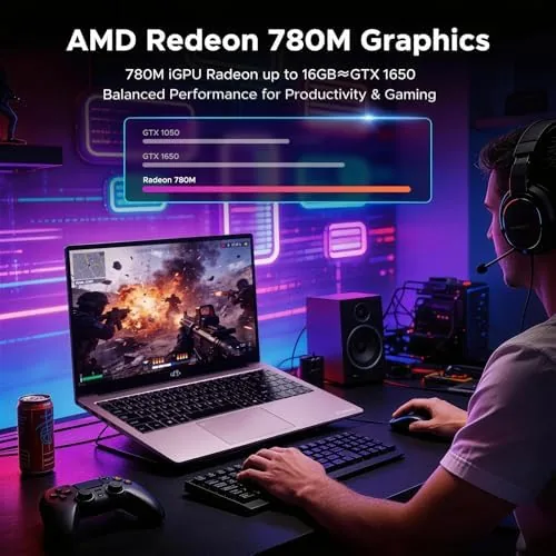 Detail shot of the NIMO 15.6 Light Gaming-Creator-Laptop, 8-Core AMD R7-8745HS 16GB RAM 1TB features