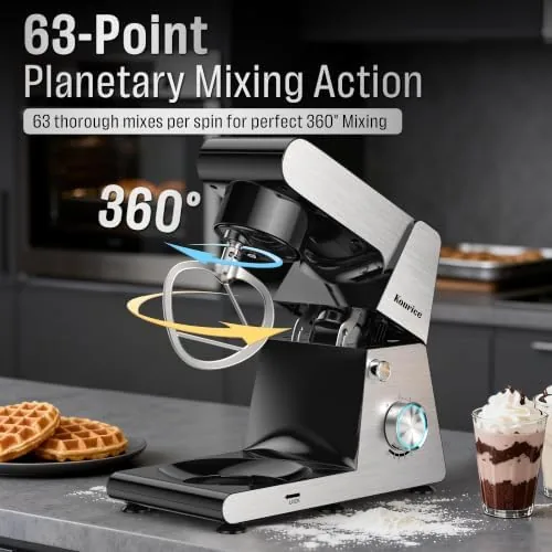 The speed dial showing the ten speed range and the bowl locked into the base