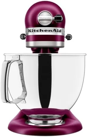 Rye bread dough being kneaded in the Beetroot KitchenAid mixer
