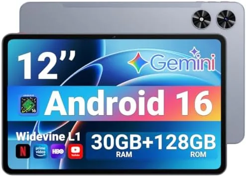 Overview of the Tablet 12 Inch, Android 16 Tablet, 2K IPS, 30GB RAM