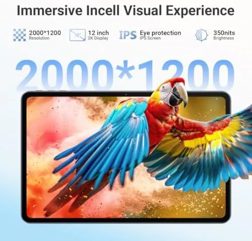 Detail shot of the Tablet 12 Inch, Android 16 Tablet, 2K IPS, 30GB RAM features