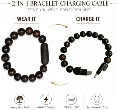 Close look at the USB Charging Cord Beaded Bracelets for Women 60W Fast Charge build quality