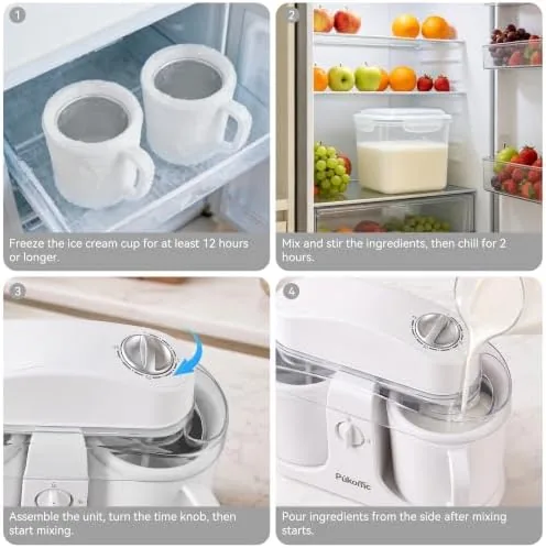 The Pukomc Home Ice Cream Maker Machine with 2 Ice Cream in real use