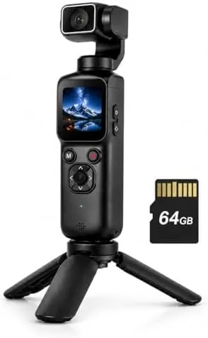 4K pocket vlogging camera held in the palm of a hand
