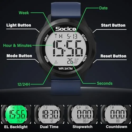 Close look at the SOCICO Men Digital Watch Waterproof 12/24H Military Style Backlight | build quality