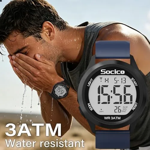Another view of the SOCICO Men Digital Watch Waterproof 12/24H Military Style Backlight |