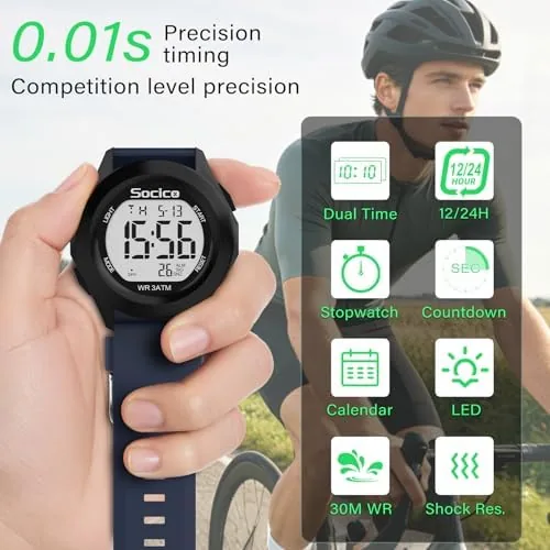 The SOCICO Men Digital Watch Waterproof 12/24H Military Style Backlight | compared in context